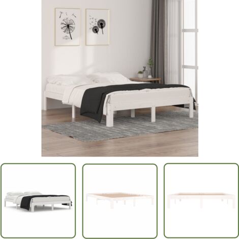 The Living Store Cadre de lit sans matelas blanc bois massif 150x200 cm - Cadre De Lit - Lit Double - Bois Massif - Lit Blanc - Literie