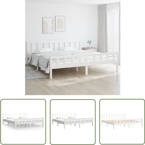 The Living Store Cadre de lit sans matelas blanc bois massif 160x200 cm - Cadre De Lit - Lit Double - Lit En Bois - Bois Massif - Lit Blanc