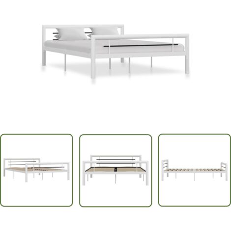 The Living Store Cadre de lit sans matelas blanc et noir métal 120x200 cm - Cadre De Lit - Lit Double - Lit Metal - Literie - Meubles Chambre