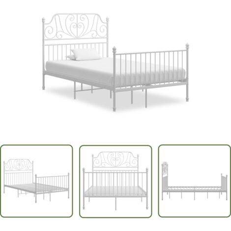 The Living Store Cadre de lit sans matelas blanc métal 120x200 cm - Cadre De Lit - Lit Metal - Lit Double - Literie - Meuble Chambre