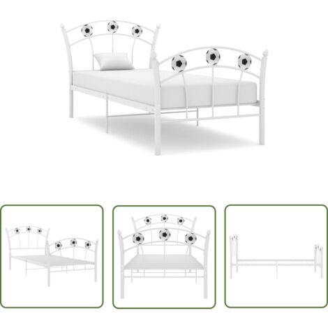 The Living Store Cadre de lit sans matelas blanc métal 90x200 cm - Cadre De Lit - Lit Simple - Lit Métallique - Lit Design Football - Literie