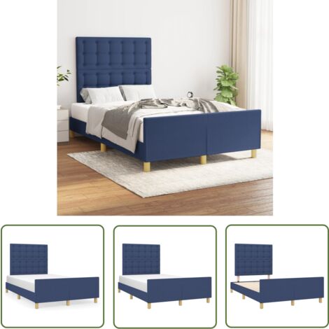 The Living Store Cadre de lit sans matelas bleu 120x200 cm tissu - Cadre De Lit - Lit Double - Lit Avec Têted'appui - Literie - Meubles De Chambre