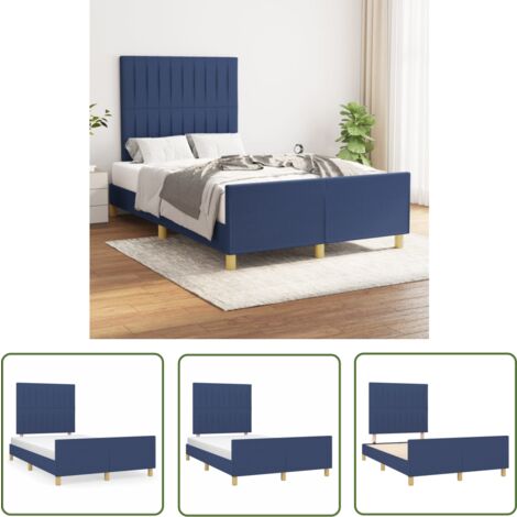 The Living Store Cadre de lit sans matelas bleu 120x200 cm tissu - Cadre De Lit - Lit Double - Literie - Meuble Chambre - Têted Lit