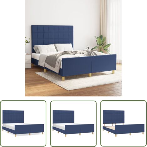 The Living Store Cadre de lit sans matelas bleu 140x190 cm tissu - Cadre De Lit - Lit Double - Literie - Têtière De Lit - Meuble Chambre