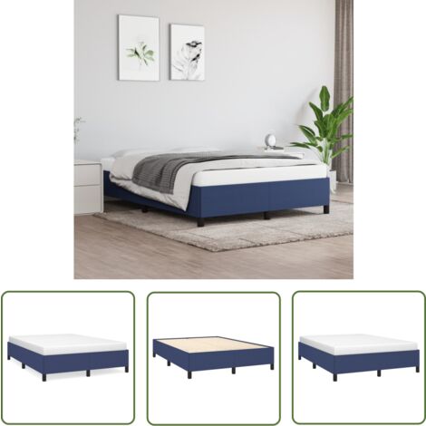The Living Store Cadre de lit sans matelas bleu 140x190 cm tissu - Cadre De Lit - Lit Simple - Lit Bleu - Literie - Meuble Chambre