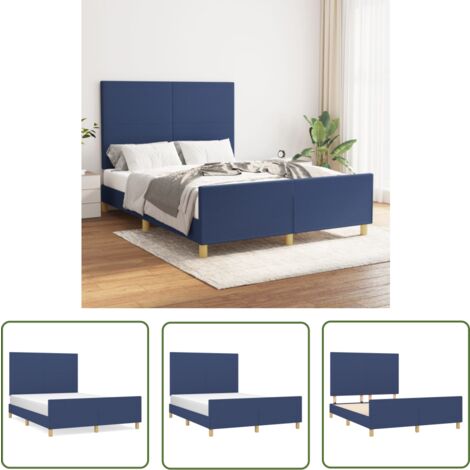 The Living Store Cadre de lit sans matelas bleu 140x190 cm tissu - Lit Plateforme - Lit Double - Cadre De Lit - Literie - Meuble Chambre