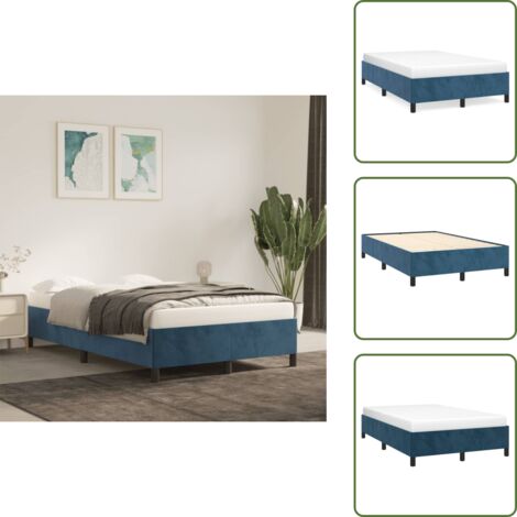 The Living Store Cadre de lit sans matelas bleu foncé 120x190 cm velours - Cadre De Lit - Lit Double - Lit Velours - Lit Bleu - Meuble Chambre À Coucher
