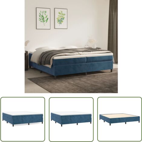 The Living Store Cadre de lit sans matelas bleu foncé 200x200 cm velours - Cadre De Lit - Lit Double - Lit Velours - Literie - Meuble Chambre