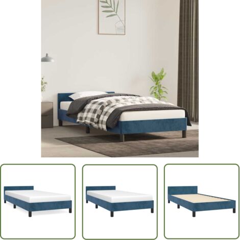 The Living Store Cadre de lit sans matelas bleu foncé 90x200 cm velours - Cadre De Lit - Lit Double - Lit Velours - Literie - Meuble Chambre
