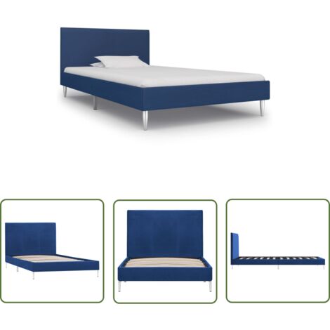 The Living Store Cadre de lit sans matelas bleu tissu 90x200 cm - Cadre De Lit - Lit Simple - Lit Bleu - Lit En Métal - Lit Avec Têtière