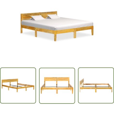 The Living Store Cadre de lit sans matelas bois de manguier massif 180 cm - Cadre De Lit - Lit Double - Bois Massif - Manguier - Meuble Chambre