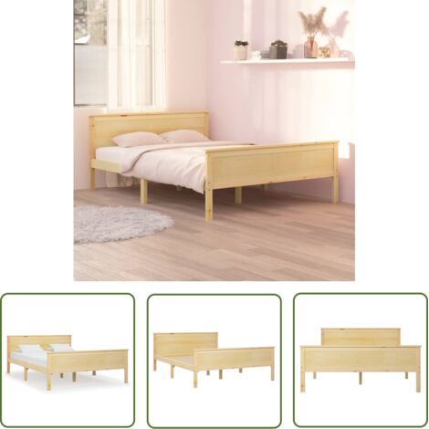 The Living Store Cadre de lit sans matelas bois de pin massif 120x200 cm - Cadre De Lit - Lit Double - Lit En Bois - Bois De Pin - Meuble Chambre