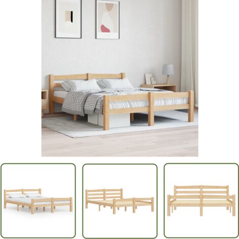 The Living Store Cadre de lit sans matelas bois de pin massif 120x200 cm - Cadre De Lit - Lit Double - Lit En Bois - Lit Design - Meuble Chambre
