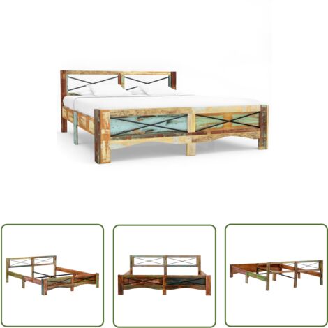 The Living Store Cadre de lit sans matelas Bois de récupération massif 180x200cm - Cadre De Lit Vintage - Lit En Bois Massif - Lit Récupéré - Meubles Uniques - Mobilier Rustique