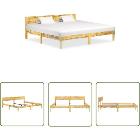 The Living Store Cadre de lit sans matelas Bois de récupération massif 200x200cm - Cadre De Lit - Lit En Bois - Lit Vintage - Lit Design - Meubles Rustiques