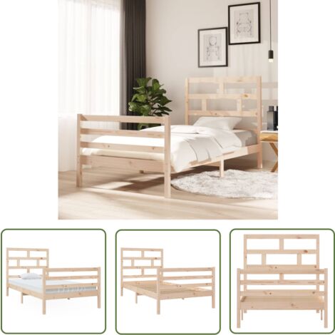 The Living Store Cadre de lit sans matelas bois massif 100x200 cm - Cadre De Lit - Lit Double - Lit En Bois - Design Moderne - Chambre À Coucher