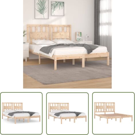 The Living Store Cadre de lit sans matelas bois massif 120x200 cm - Cadre De Lit - Lit Double - Lit Bois - Chambre À Coucher - Meuble De Chambre
