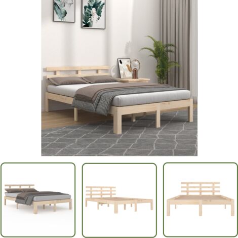 The Living Store Cadre de lit sans matelas bois massif 140x200 cm - Cadre De Lit - Lit Double - Bois Massif - Lit Design - Literie