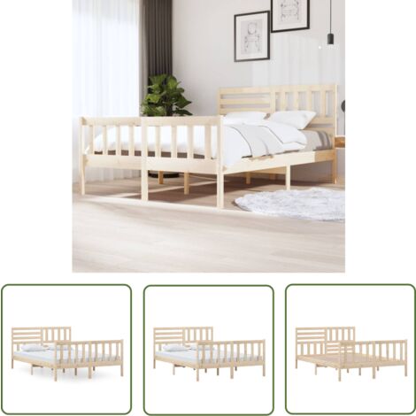 The Living Store Cadre de lit sans matelas bois massif 140x200 cm - Cadre De Lit - Lit Double - Lit Bois Massif - Meuble Chambre - Literie