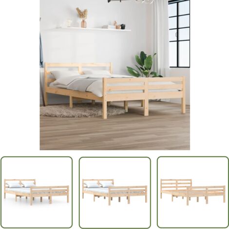 The Living Store Cadre de lit sans matelas bois massif 150x200 cm - Cadre De Lit - Lit Double - Lit En Bois - Bois Massif - Tête De Lit