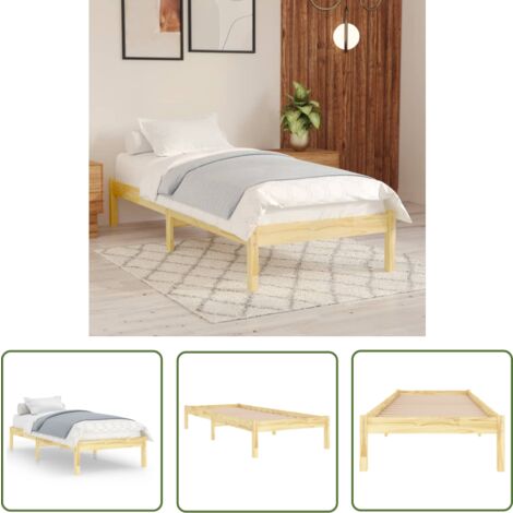 The Living Store Cadre de lit sans matelas bois massif 90x200 cm - Cadre De Lit - Lit Double - Lit En Bois - Sommier - Meuble Chambre