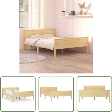 The Living Store Cadre de lit sans matelas bois massif de pin 140x200 cm - Cadre De Lit - Lit Double - Bois Massif - Lit En Pin - Meuble Chambre