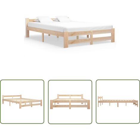 The Living Store Cadre de lit sans matelas bois massif de pin 140x200 cm - Cadre De Lit - Lit Double - Bois Massif - Pin - Design Classique