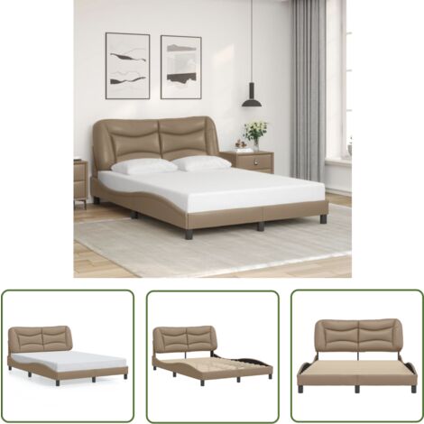 The Living Store Cadre de lit sans matelas cappuccino 120x200 cm similicuir - Lit Capitonné - Chambre À Coucher - Design Moderne - Cadre De Lit Avec Têtière - Literie