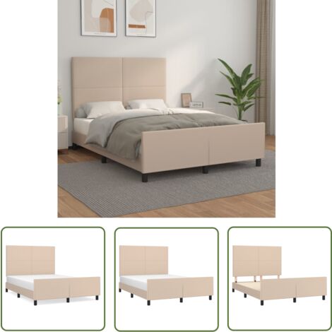 The Living Store Cadre de lit sans matelas cappuccino 140x190 cm similicuir - Lit Capitonné - Cadre De Lit Double - Lit Avec Tête De Lit - Literie - Meubles De Chambre