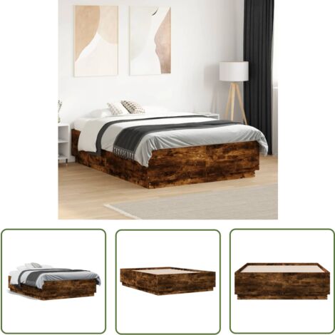 The Living Store Cadre de lit sans matelas chêne fumé 120x190 cm - Cadre De Lit - Lit Double - Lit Moderne - Lit En Bois - Sommier