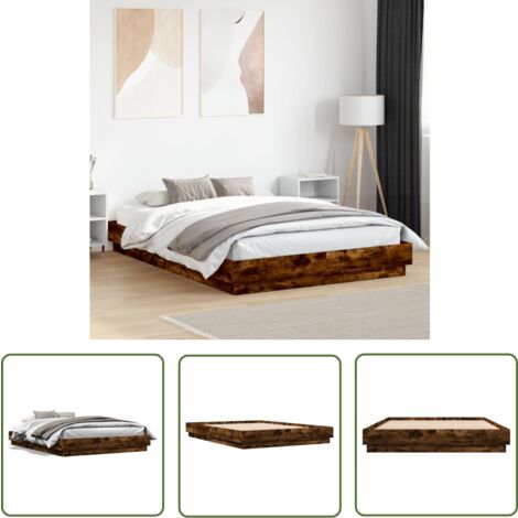 The Living Store Cadre de lit sans matelas chêne fumé 120x200 cm - Cadre De Lit - Lit Double - Lit En Bois - Bois D'ingénierie - Matelas Non Inclus