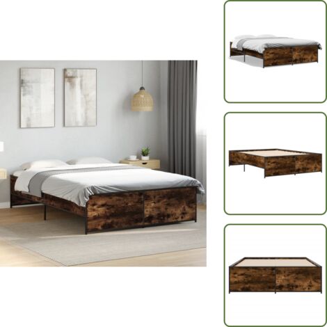 The Living Store Cadre de lit sans matelas chêne fumé 120x200 cm - Cadre De Lit - Lit Double - Lit En Bois - Lit Design - Literie