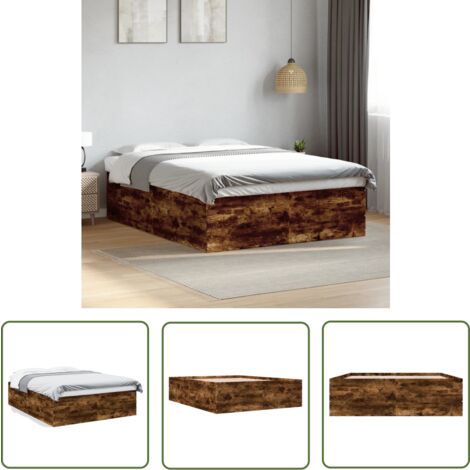 The Living Store Cadre de lit sans matelas chêne fumé 150x200 cm - Cadre De Lit - Lit Double - Lit En Bois - Meuble Chambre - Literie