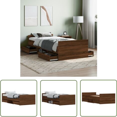The Living Store Cadre de lit sans matelas chêne marron 100x200 cm - Cadre De Lit - Lit Double - Meuble De Chambre - Literie - Rangement Sous Lit