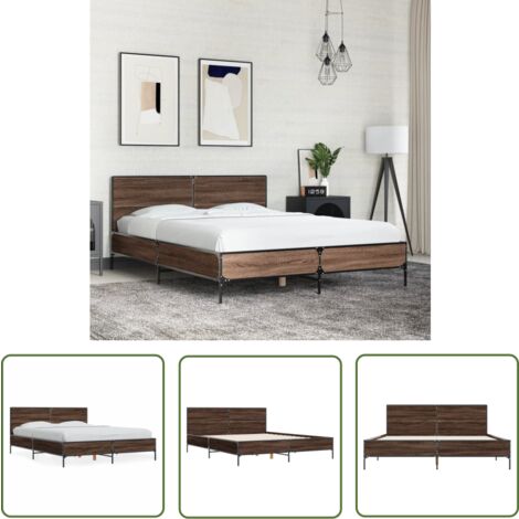 The Living Store Cadre de lit sans matelas chêne marron 120x200 cm - Cadre De Lit - Lit Double - Lit En Bois - Lit Design - Literie