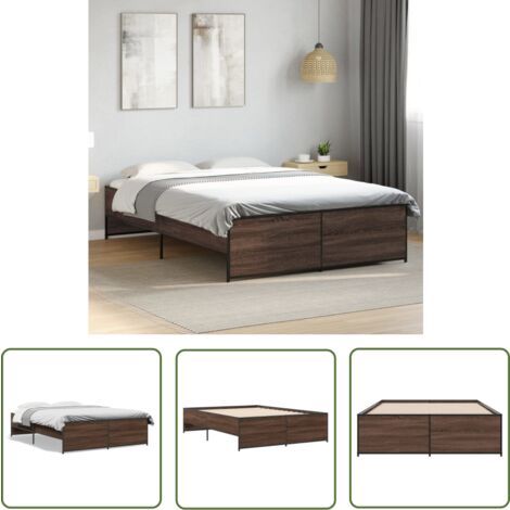 The Living Store Cadre de lit sans matelas chêne marron 120x200 cm - Cadre De Lit - Lit Double - Lit En Bois - Lit Design - Literie