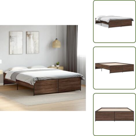 The Living Store Cadre de lit sans matelas chêne marron 150x200 cm - Cadre De Lit - Lit Double - Lit En Bois - Lit Design - Literie