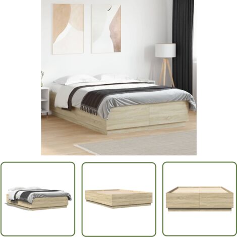 The Living Store Cadre de lit sans matelas chêne sonoma 120x200 cm - Cadre De Lit - Lit Double - Lit Moderne - Lit Chêne Sonoma - Sommier