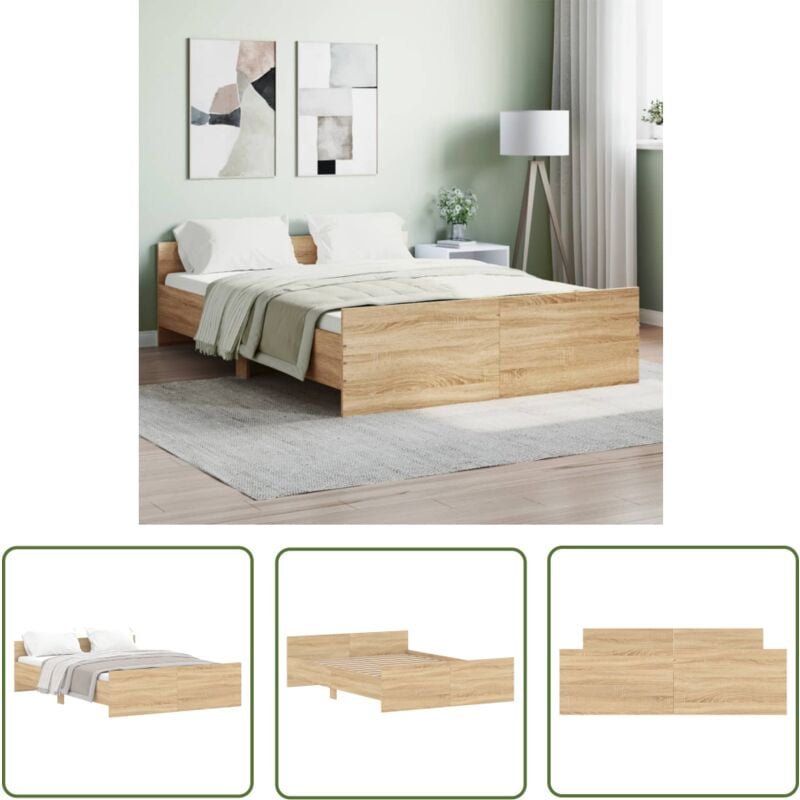 Cadre de lit sans matelas chêne sonoma 140x190 cm - Cadre De Lit - Lit Deux Personnes - Lit Double - Lit En Bois - Lit Design - The Living Store