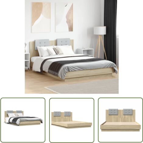 The Living Store Cadre de lit sans matelas chêne sonoma 150x200 cm - Cadre De Lit - Lit Double - Lit Avec Têtière - Bois D'ingénierie - Literie
