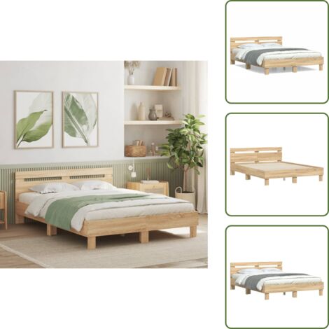 The Living Store Cadre de lit sans matelas chêne sonoma 150x200 cm - Cadre De Lit - Lit Double - Lit En Bois - Lit Chêne Sonoma - Meuble Chambre
