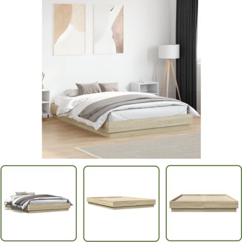 The Living Store Cadre de lit sans matelas chêne sonoma 150x200 cm - Cadre De Lit - Lit Double - Lit En Bois - Lit Chêne Sonoma - Meuble Chambre