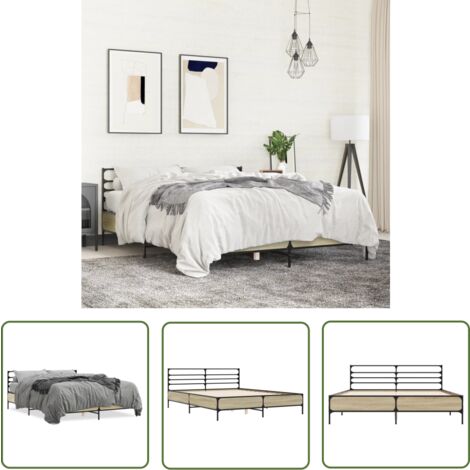 The Living Store Cadre de lit sans matelas chêne sonoma 150x200 cm - Cadre De Lit - Lit Double - Lit En Bois - Lit Design - Literie