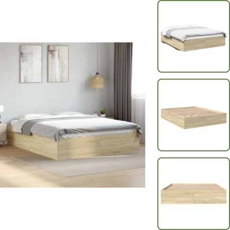 The Living Store Cadre de lit sans matelas chêne sonoma 150x200 cm - Cadre De Lit - Lit Double - Lit En Bois - Meuble Chambre - Literie
