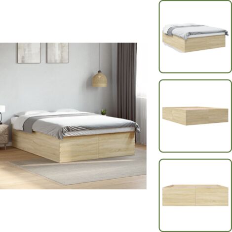 The Living Store Cadre de lit sans matelas chêne sonoma 150x200 cm - Cadre De Lit - Lit Double - Lit En Bois - Meuble De Chambre - Literie