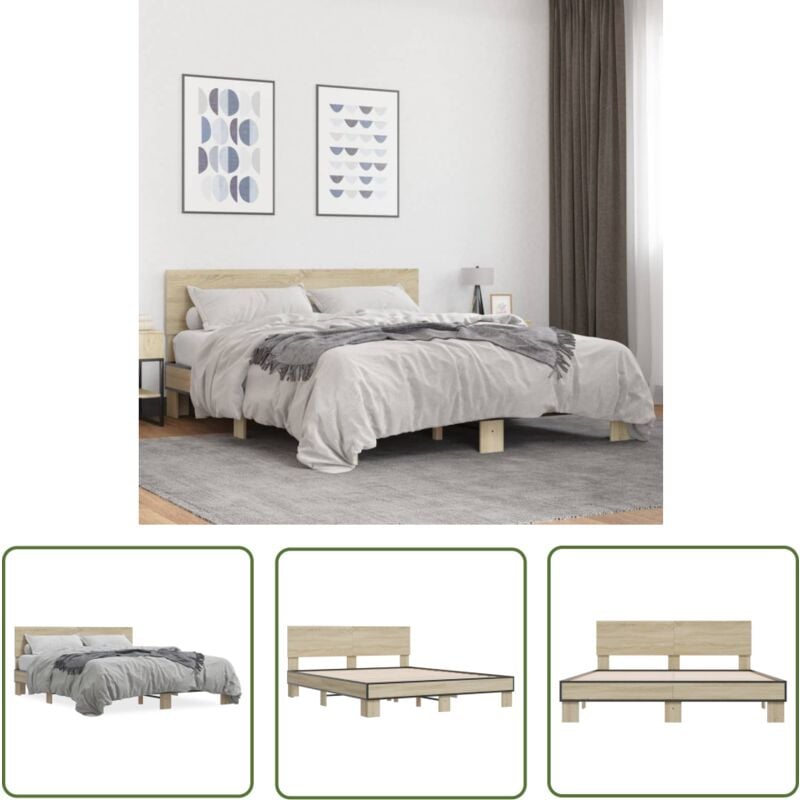 Cadre de lit sans matelas chêne sonoma 160x200 cm - Cadre De Lit - Lit Double - Lit En Bois - Lit Design - Literie - The Living Store