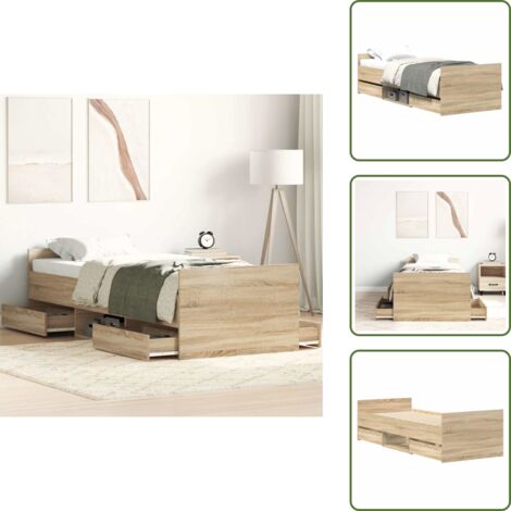 The Living Store Cadre de lit sans matelas chêne sonoma 75x190 cm - Cadre De Lit - Lit Double - Meuble De Chambre - Literie - Rangement Sous Lit