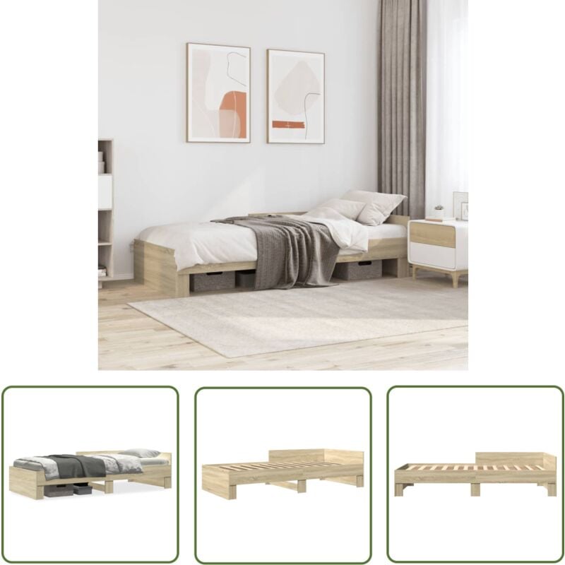 The Living Store Cadre de lit sans matelas chêne sonoma 90x190 cm - Cadre De Lit - Lit Enfant - Lit Simple - Lit En Bois - Sommier À Lattes