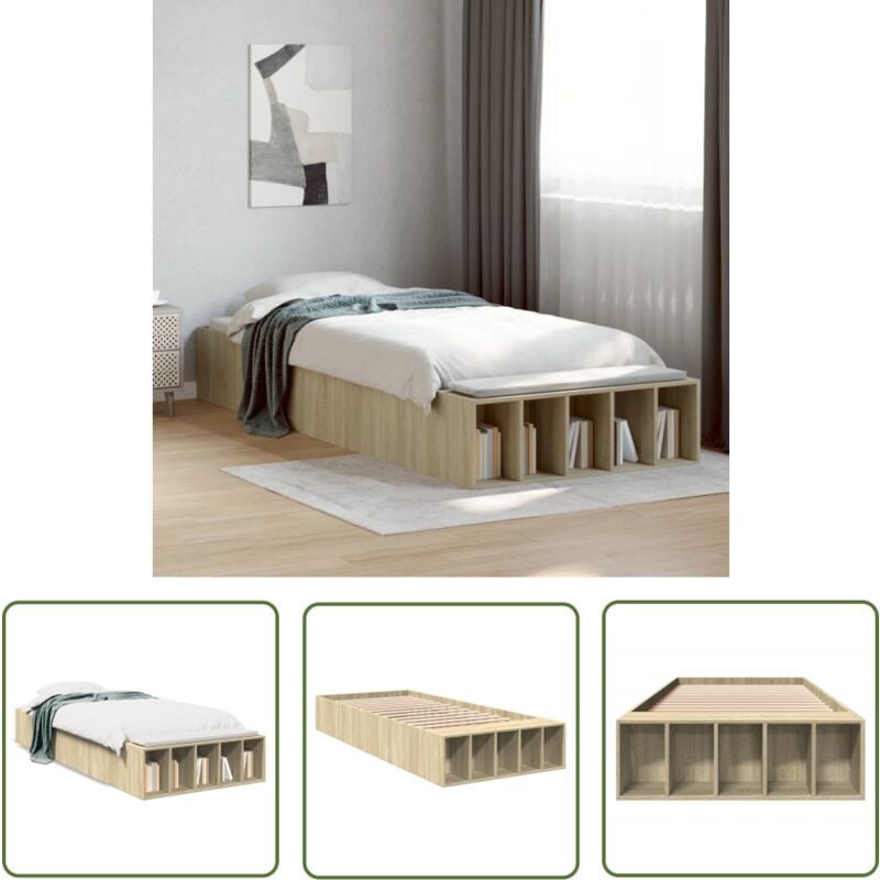 The Living Store - Cadre de lit sans matelas chêne sonoma 90x200 cm - Cadre De Lit - Lit Double - Lit Design - Lit Moderne - Lit Coffre Rangements