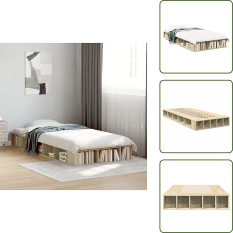 The Living Store Cadre de lit sans matelas chêne sonoma 90x200 cm - Cadre De Lit - Lit Simple - Lit En Bois - Meuble Chambre - Rangement Sous Lit